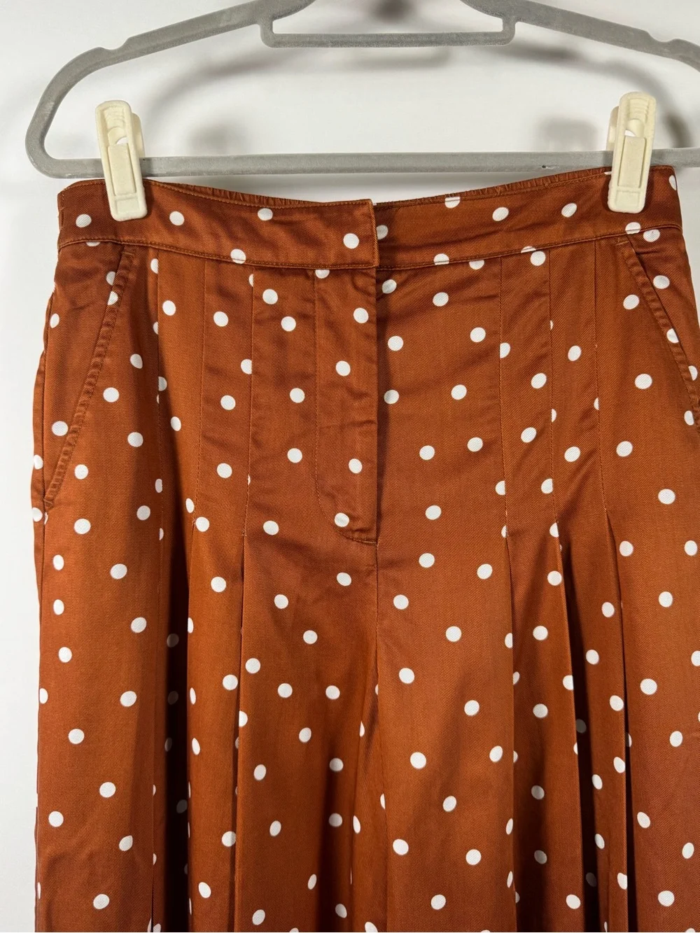 Anthropologie Rust Brown Polka Dot Wide-Leg Jumpsuit